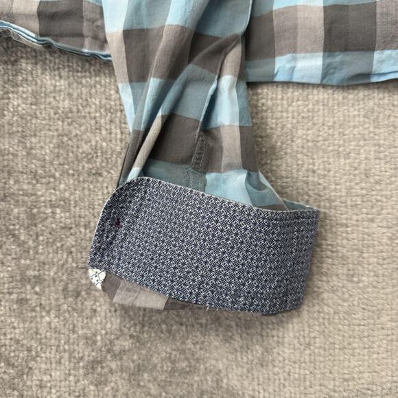 Ted Baker Shirt Mens Large Blue Gray Gingham Long Sleeve Button Front Weybiza - Picture 8 of 8